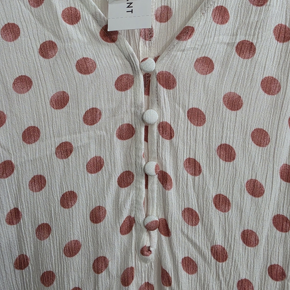 Lane Bryant White Blouse with Pink Dots - Picture 2 of 8